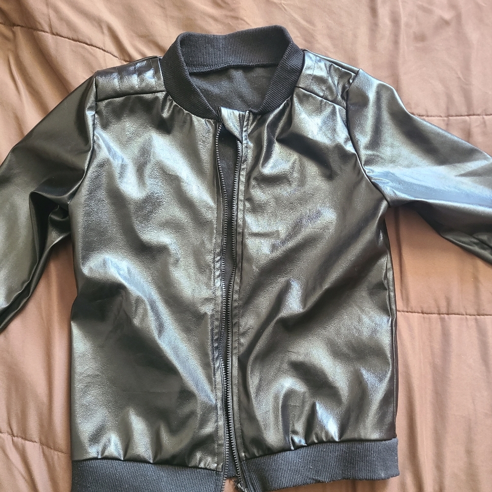 Black Faux Leather Bomber Jacket Toddler Boy